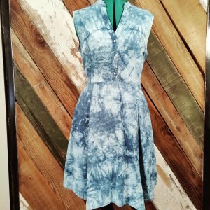 Blue Tie dye button front elastic waist