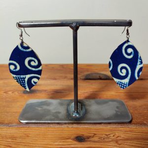 Earrings, African wax print, double pointed oval