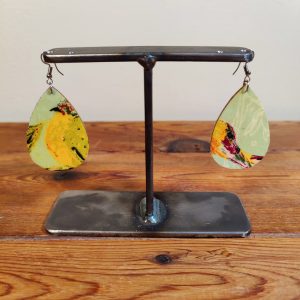 Earrings, aqua birds, teardrop