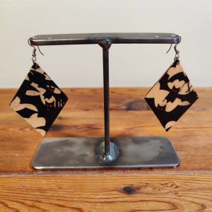 Earrings bats, 3", fabric on wood