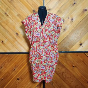 Coral, Red shift dress with flowers