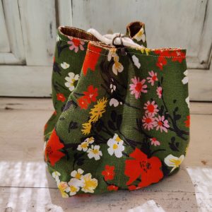 Komebukuro Style Rice Bag Green with flowers