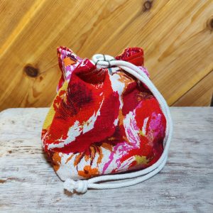 Red floral drawstring bag