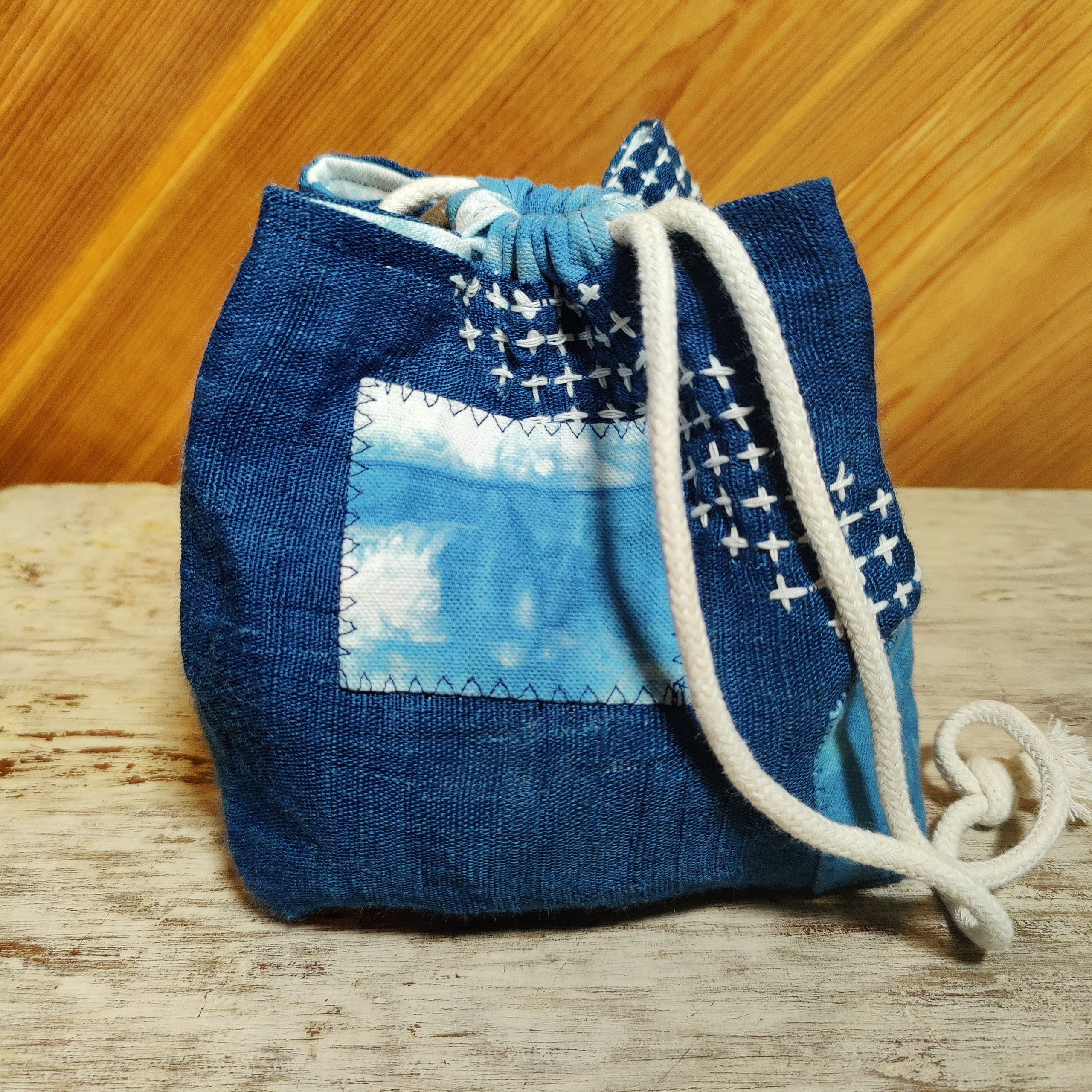 Blue embroidered drawstring bag 2 - Sew ATX - Unique handmade apparel and  accessories from Austin, TX