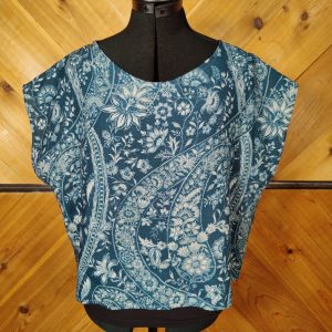 Blue floral linen top