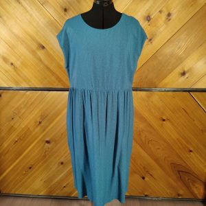 Blue rayon, white dotted dress